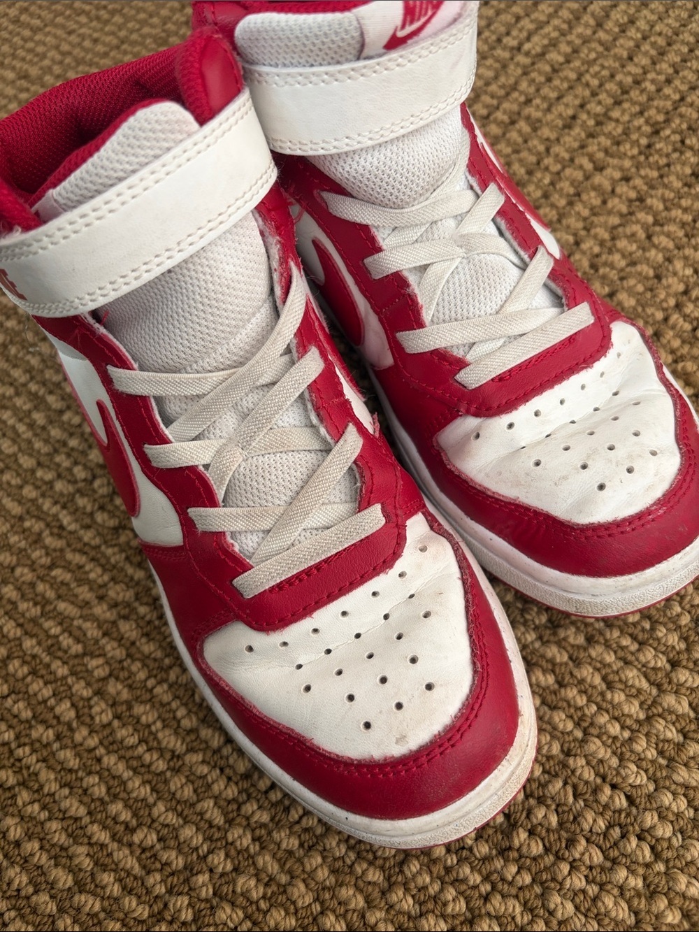 Nike Kids White and Red High-Top Sneakers